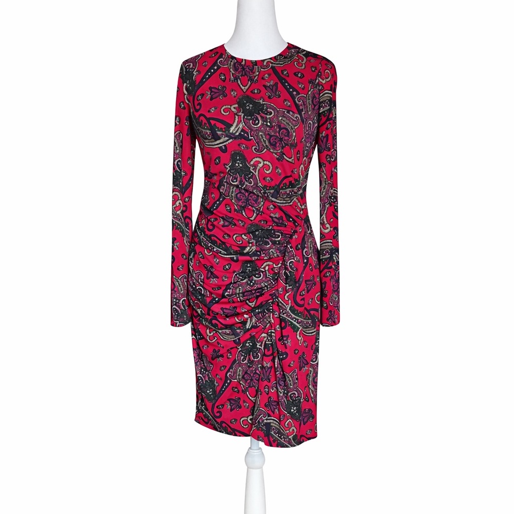 NWT Lauren‎ Ralph Lauren Paisley Faux Wrap Sheath Dress 2 Long Sleeve Stretch